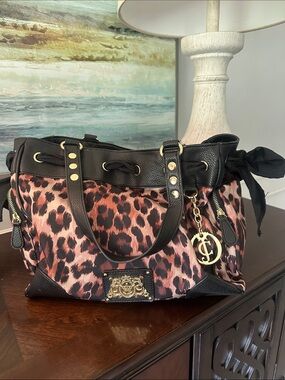 Juicy Couture Leopard Print Shoulder Bag with Black Trim
